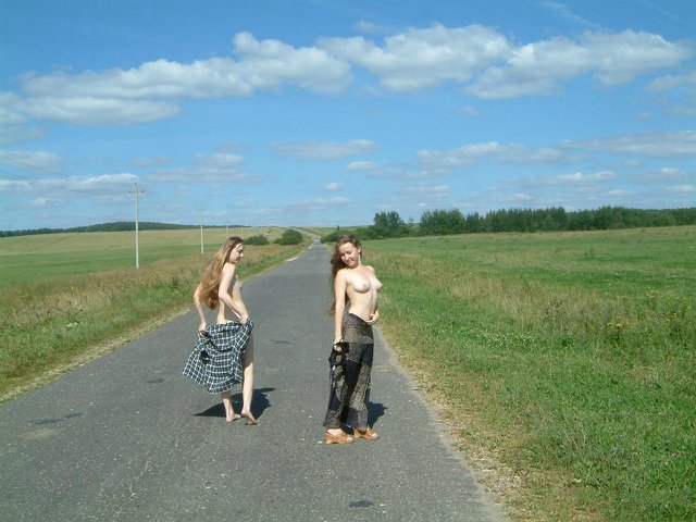 Куколки с интимными стрижками прогуливаются голыми о дороге 14 фотография